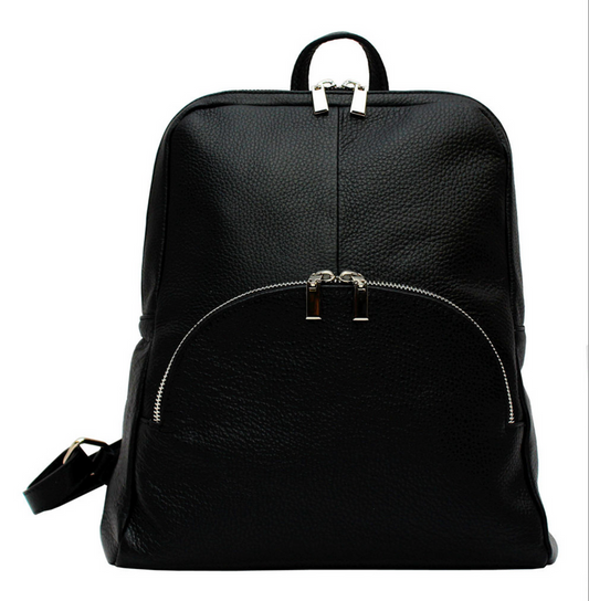 Italian Leather Black Backpack – Sleek Sophistication with Silver Accents