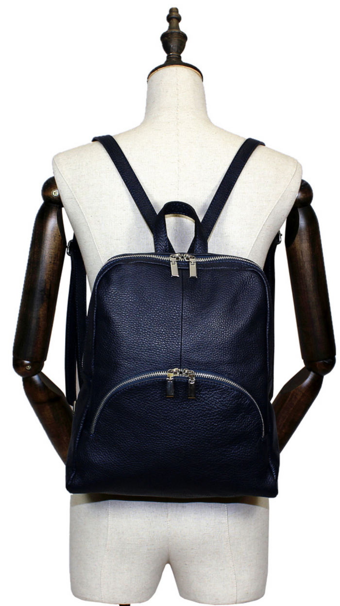Italian Leather Black Backpack – Sleek Sophistication with Silver Accents