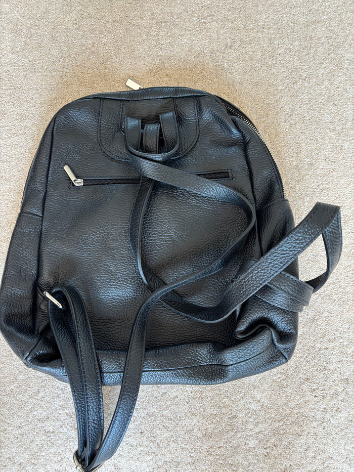 Italian Leather Black Backpack – Sleek Sophistication with Silver Accents
