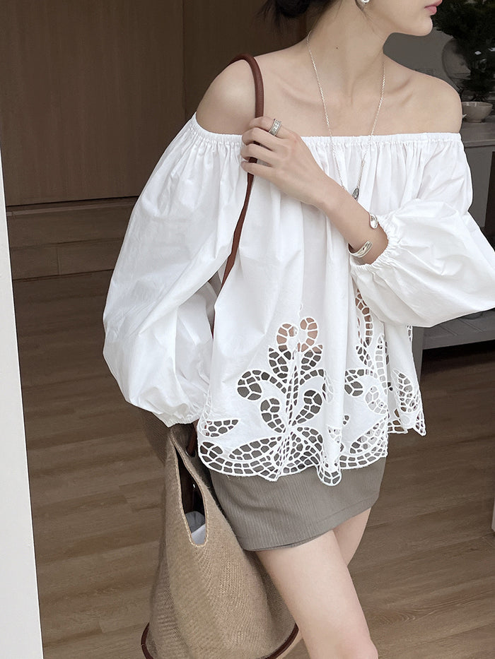 Kylie Off Shoulder Lace Broderie Top