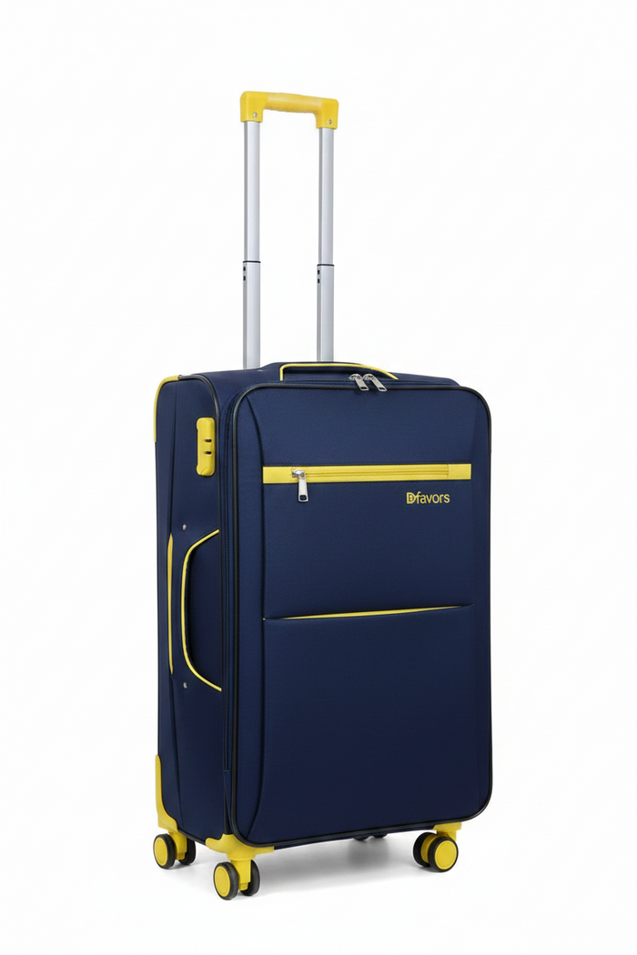 Large Size – Dfavors Navy Blue Soft-Shell Trolley Suitcase – Large Size – Yellow Accents