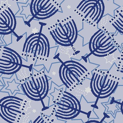 LAST CHANCE - BLUE HOLIDAY - TOSSED MENORAH (1 5/8 YARDS)