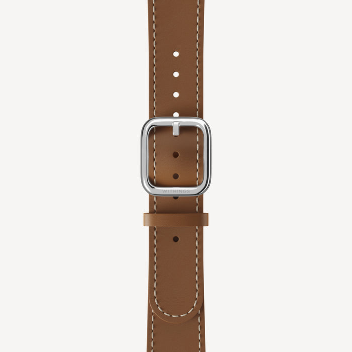 Leather Wristband Brown, White Stitch