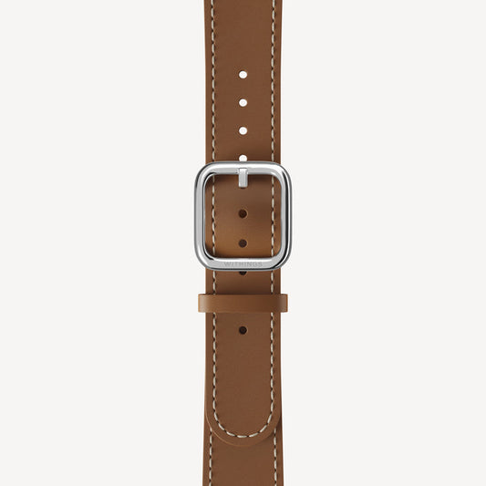Leather Wristband Brown, White Stitch
