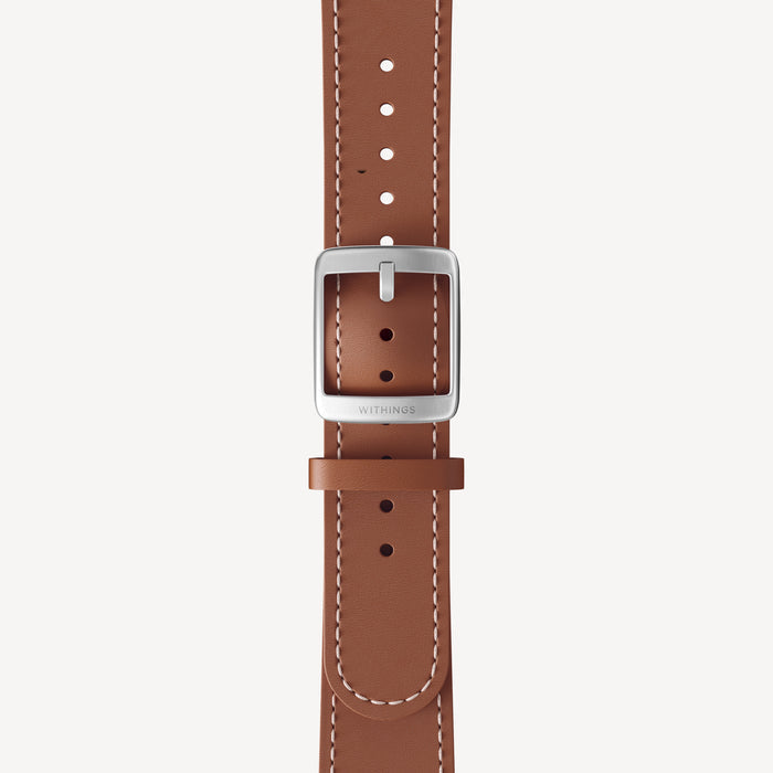 Leather Wristband Brown, White Stitch