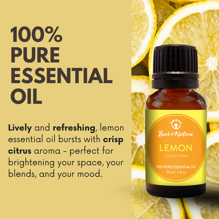 Lively and refreshing, lemon essential oil bursts with crisp citrus aroma - perfect for brightening your space, your blends and your mood.