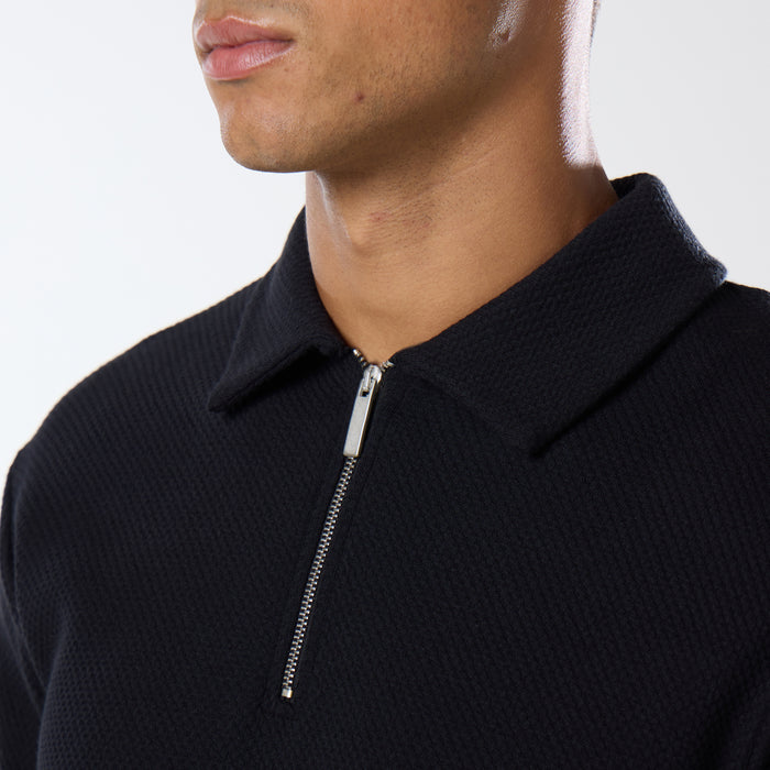 Long Sleeve Textured Polo Twinset | Black