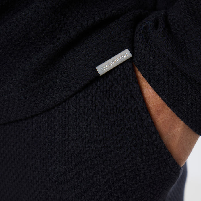 Long Sleeve Textured Polo Twinset | Black