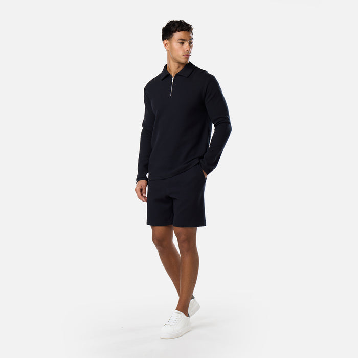 Long Sleeve Textured Polo Twinset | Black