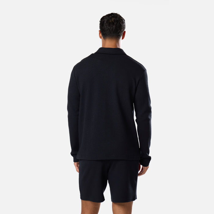 Long Sleeve Textured Polo Twinset | Black