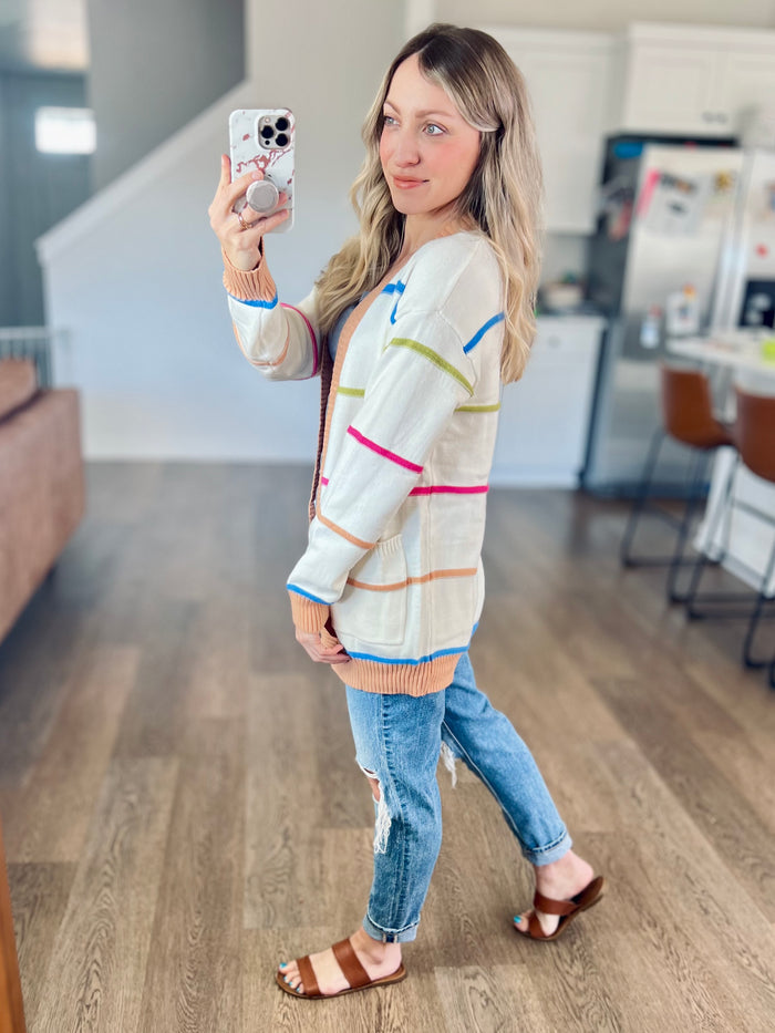 Lovely Stripes Cream Cardigan