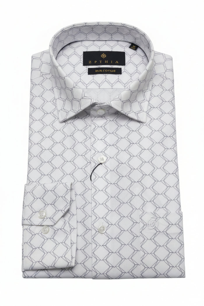 Men White Geometric Printed Formal Shirt