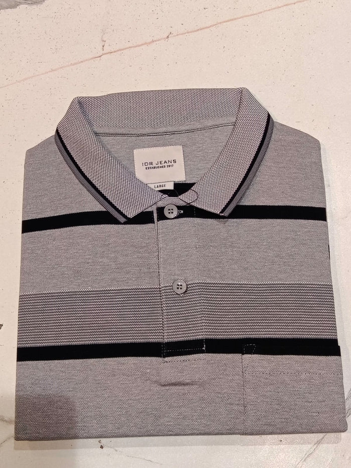 Men's Grey Striped Polo T-Shirt |