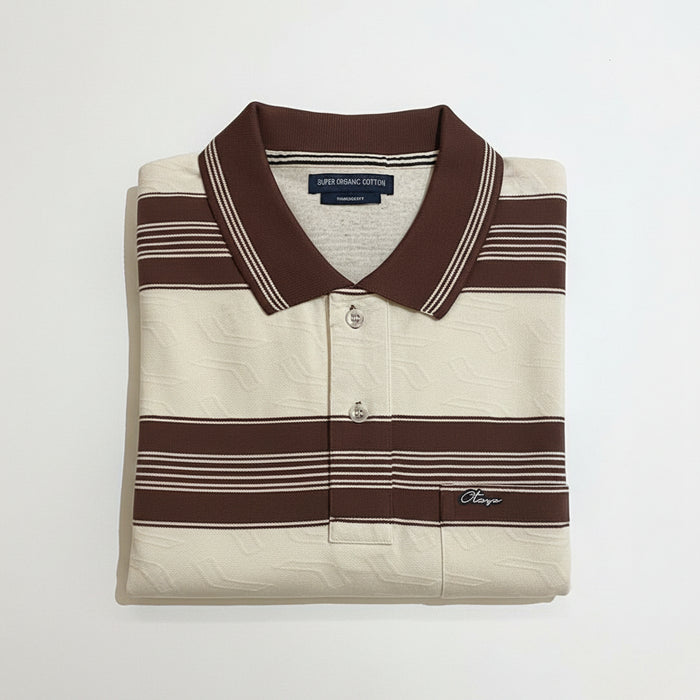 Men's Premium Brown Striped Polo T-Shirt