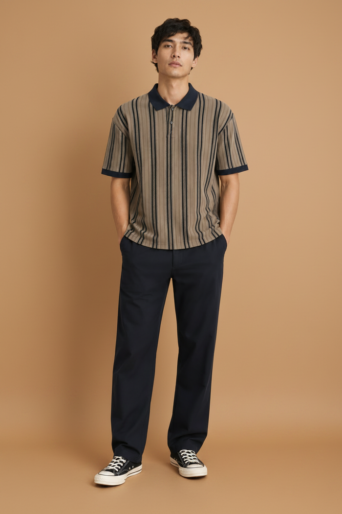 Men’s  Vertical Striped Polo T-Shirt