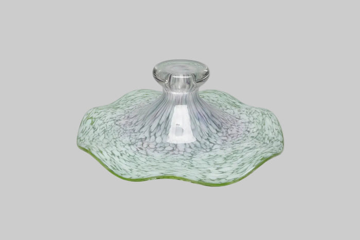 Murano flared glass bowl, decorative art green, blue, pink ruffled