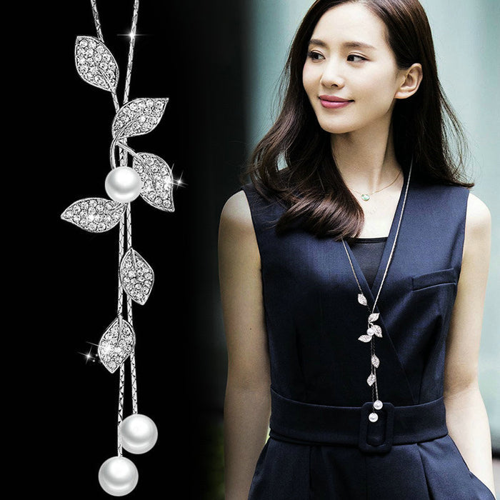 N2016 - Pearl leaves tassel necklace