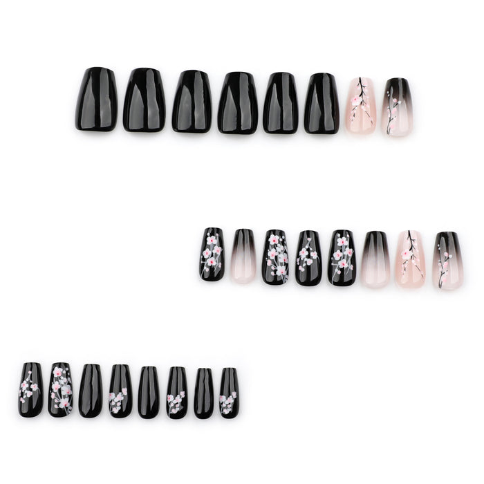 NA008 - Black Plum Blossom Glam Nails