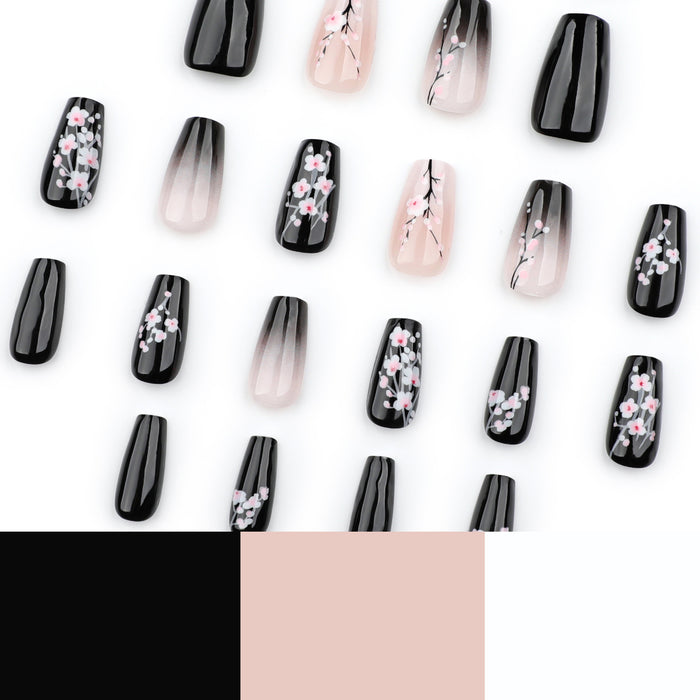 NA008 - Black Plum Blossom Glam Nails