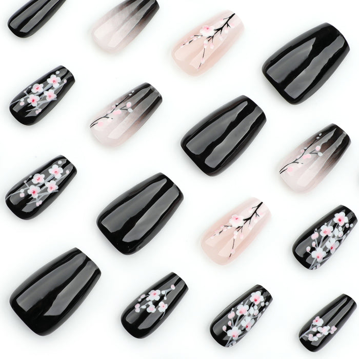 NA008 - Black Plum Blossom Glam Nails