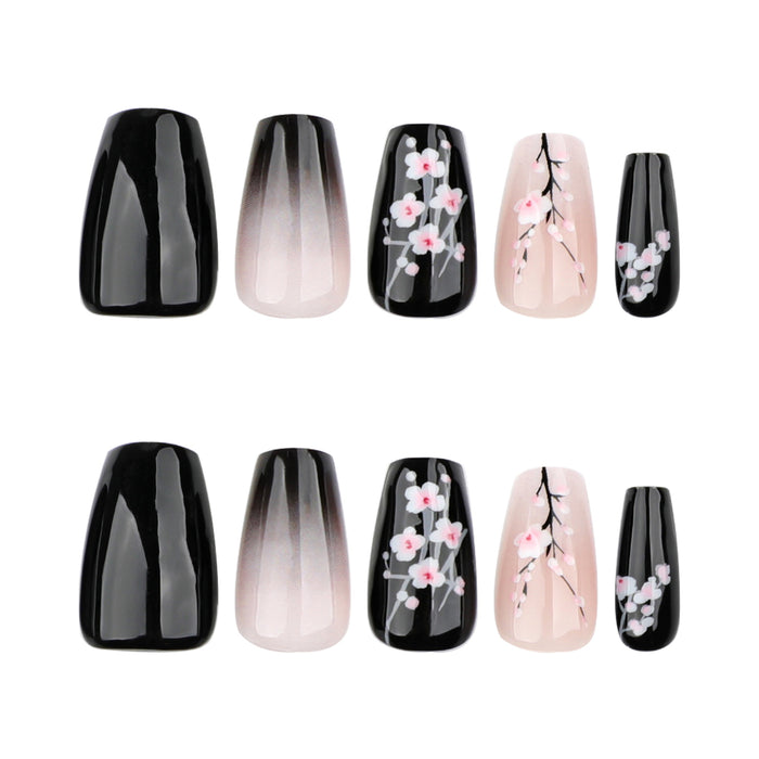 NA008 - Black Plum Blossom Glam Nails
