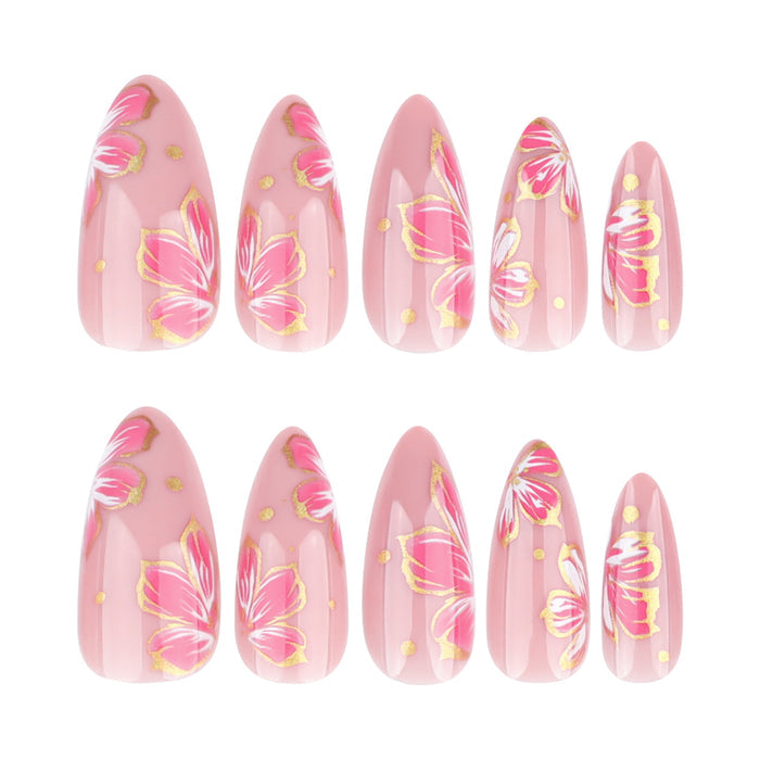 NA009 - Butterfly Floral Pink Glam Nails