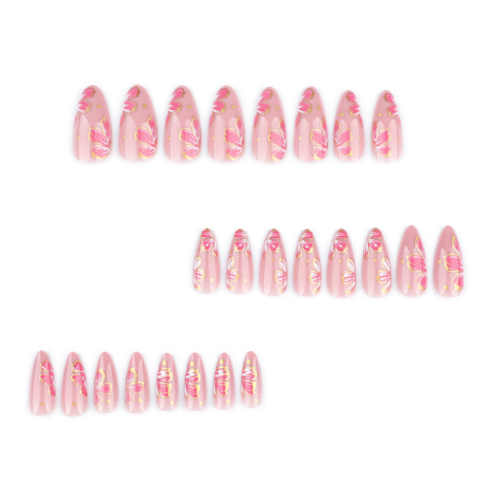 NA009 - Butterfly Floral Pink Glam Nails