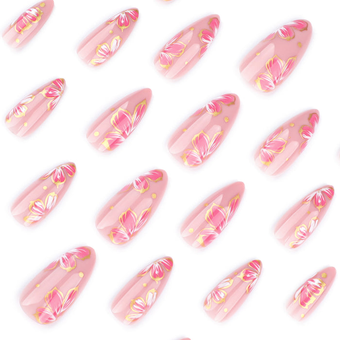NA009 - Butterfly Floral Pink Glam Nails