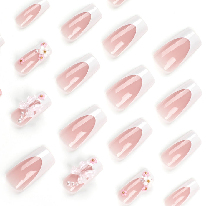 NA021 - Pink Bow Nail Cute Glam Nails