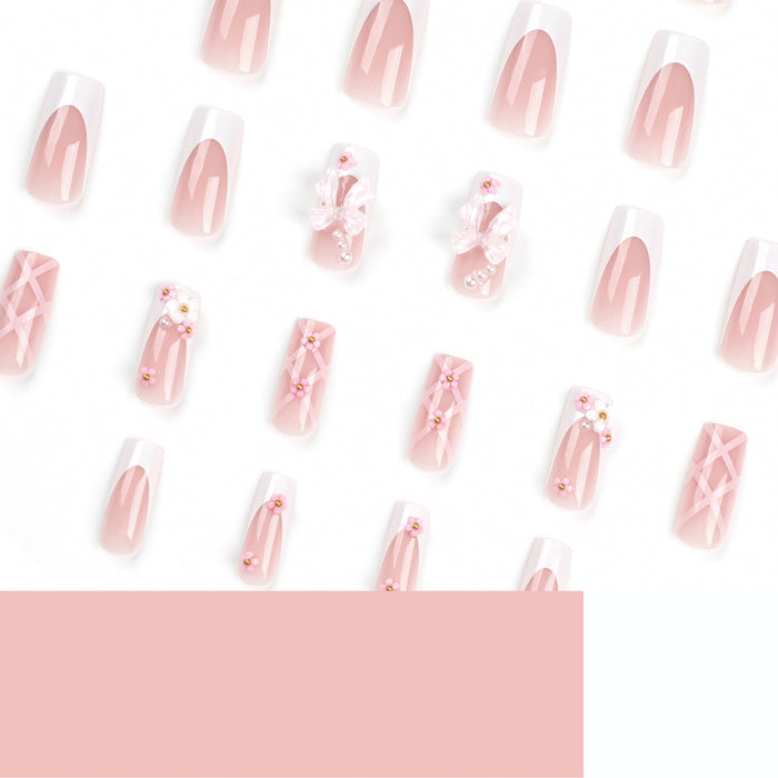 NA021 - Pink Bow Nail Cute Glam Nails