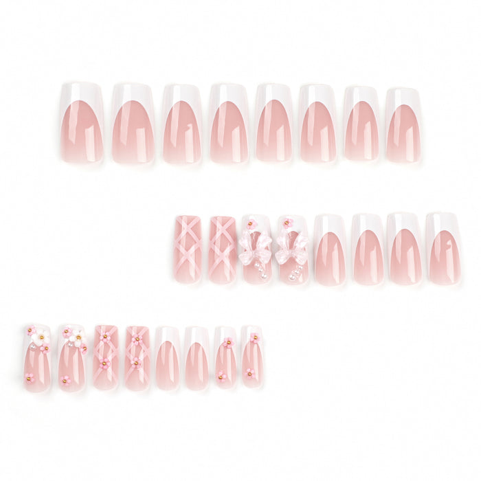 NA021 - Pink Bow Nail Cute Glam Nails