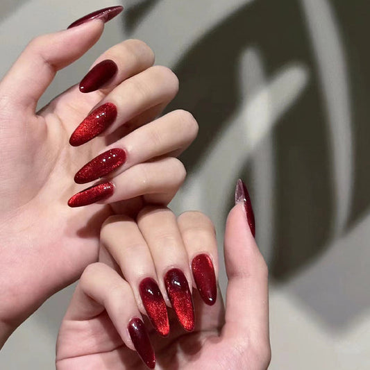 NA034 - Red Cat Eye Glam Nails