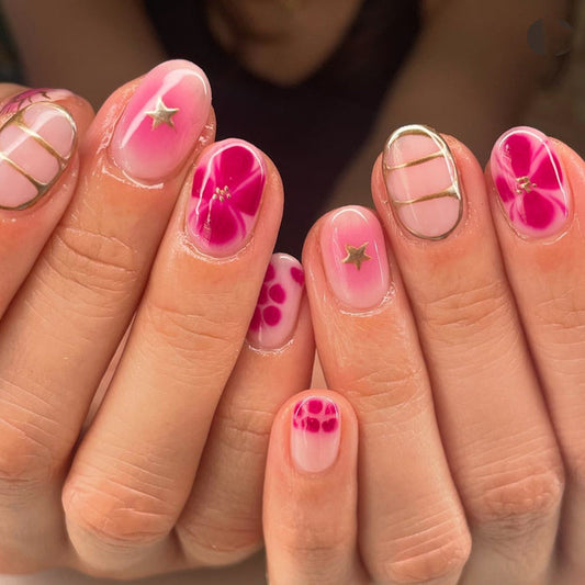 NA039 - Pink Floral Glam Nails