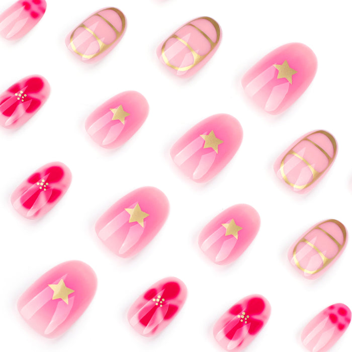 NA039 - Pink Floral Glam Nails