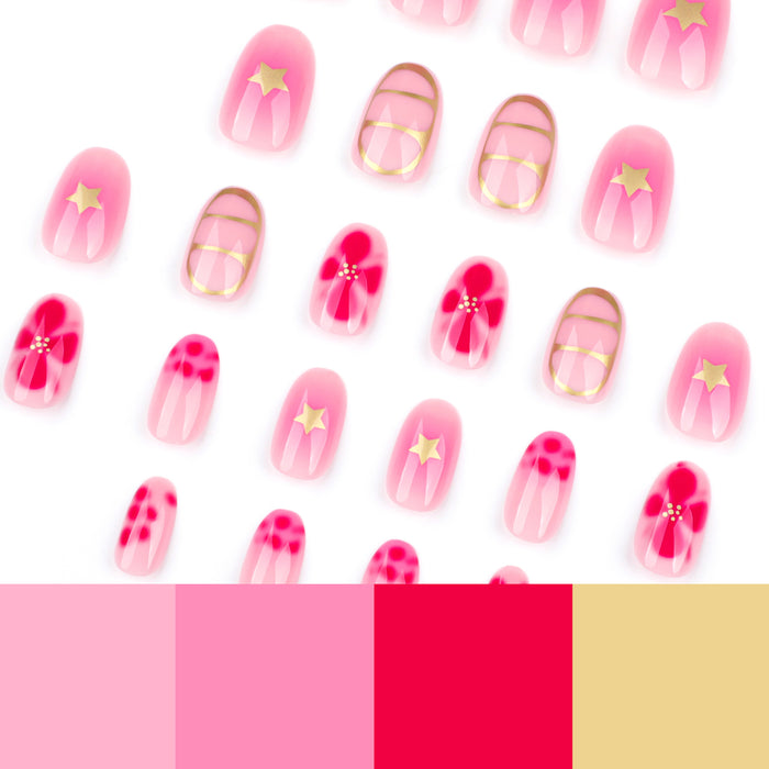 NA039 - Pink Floral Glam Nails