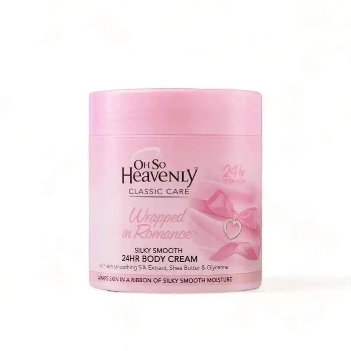 Oh So Heavenly Classic Care Body Cream Wrapped in Romance 470ml bottle with silk extract and shea butter moisturizing lotion