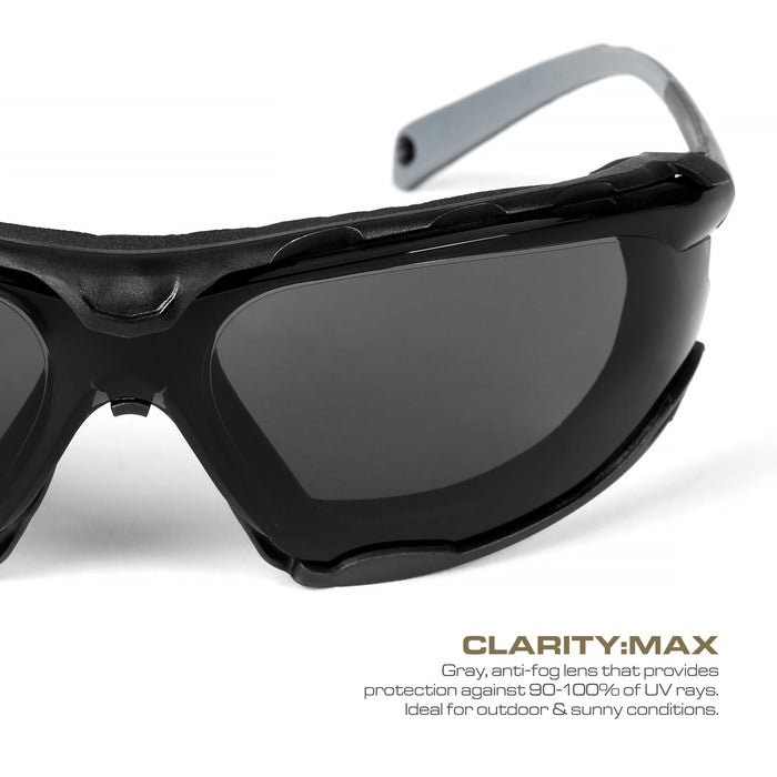 OPTIC MAX SAFETY GLASSES - REMOVABLE FRAME - GRAY ANTI-FOG LENS - 1 PAIR