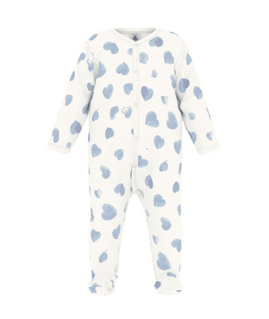 Petit Bateau Front Snap Footie in Blue Hearts