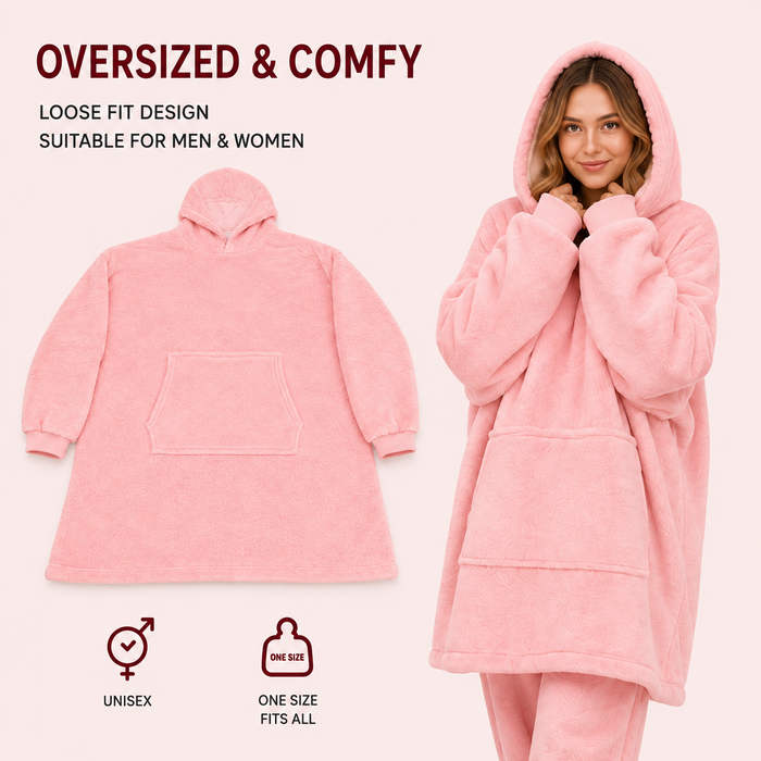 Plush Hoodie Blanket – Oversized Wearable Blanket Hoodie, Light Pink