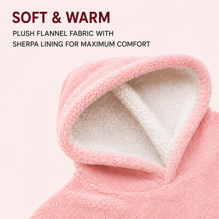 Plush Hoodie Blanket – Oversized Wearable Blanket Hoodie, Light Pink