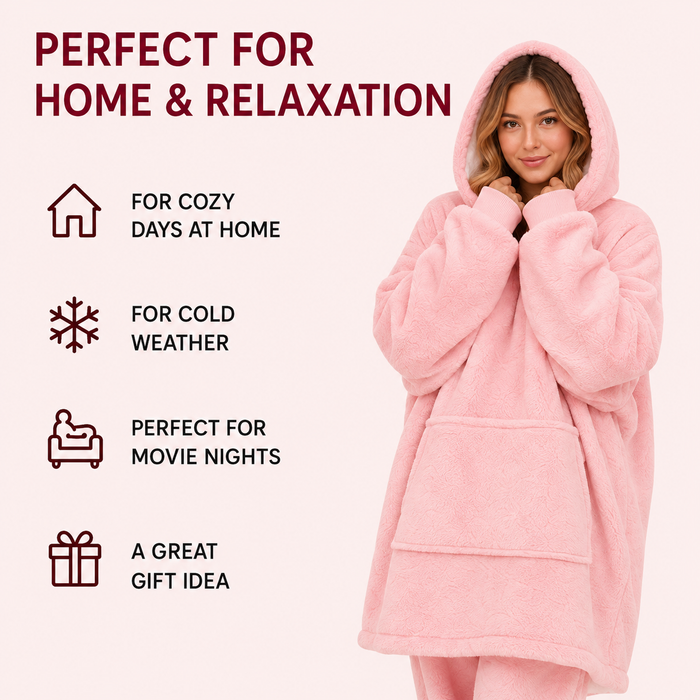 Plush Hoodie Blanket – Oversized Wearable Blanket Hoodie, Light Pink