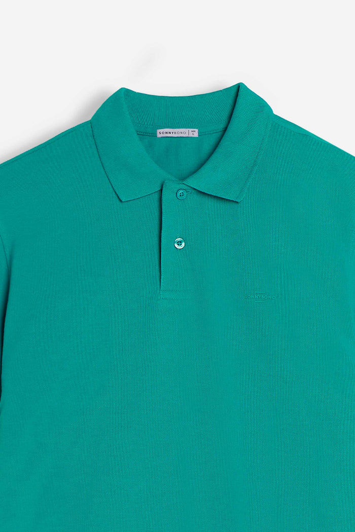 POLO PIQUET BASIC TINTA UNITA E LOGO VERDE SMERALDO