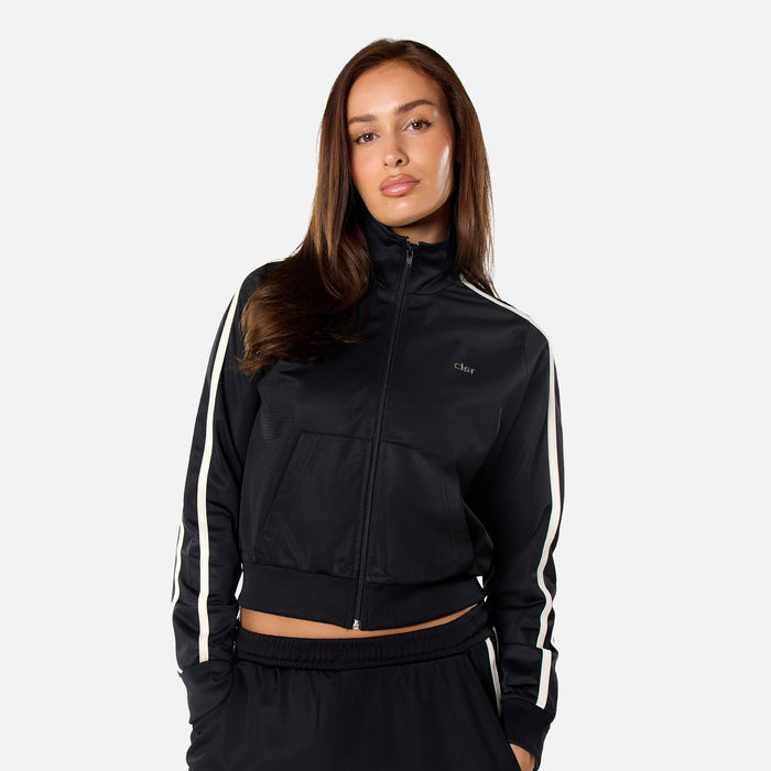 Poly Varsity Funnel Neck Track Top | Black