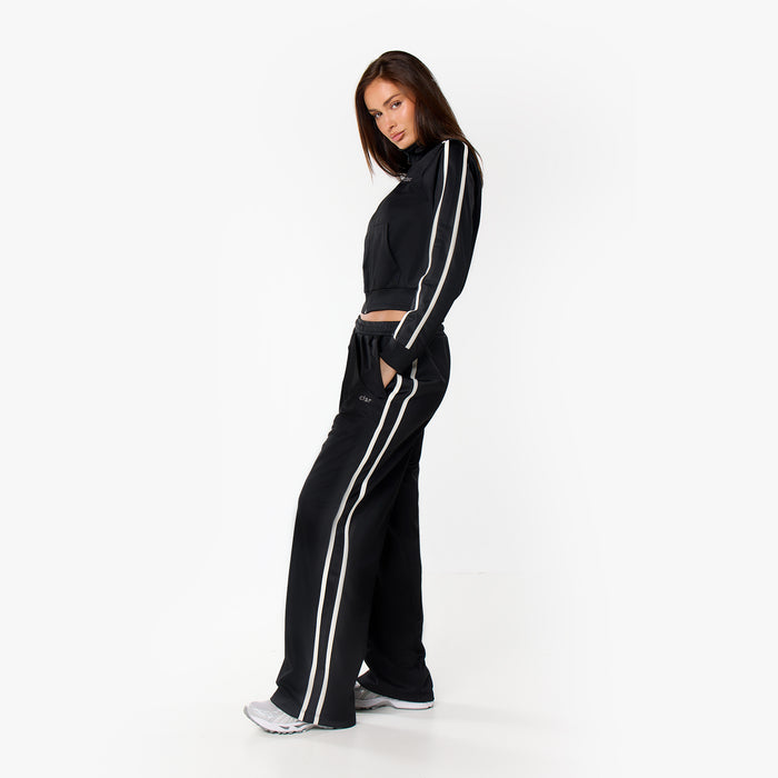Poly Varsity Funnel Neck Track Top | Black