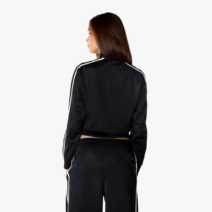 Poly Varsity Funnel Neck Track Top | Black