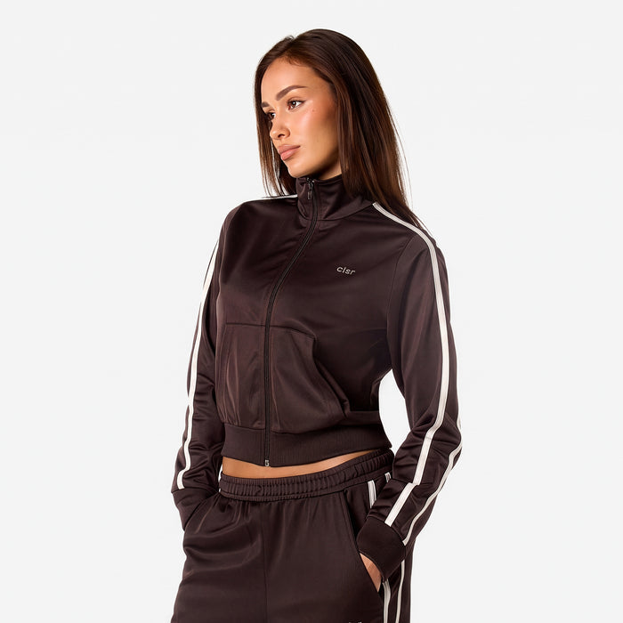 Poly Varsity Funnel Neck Track Top | Espresso
