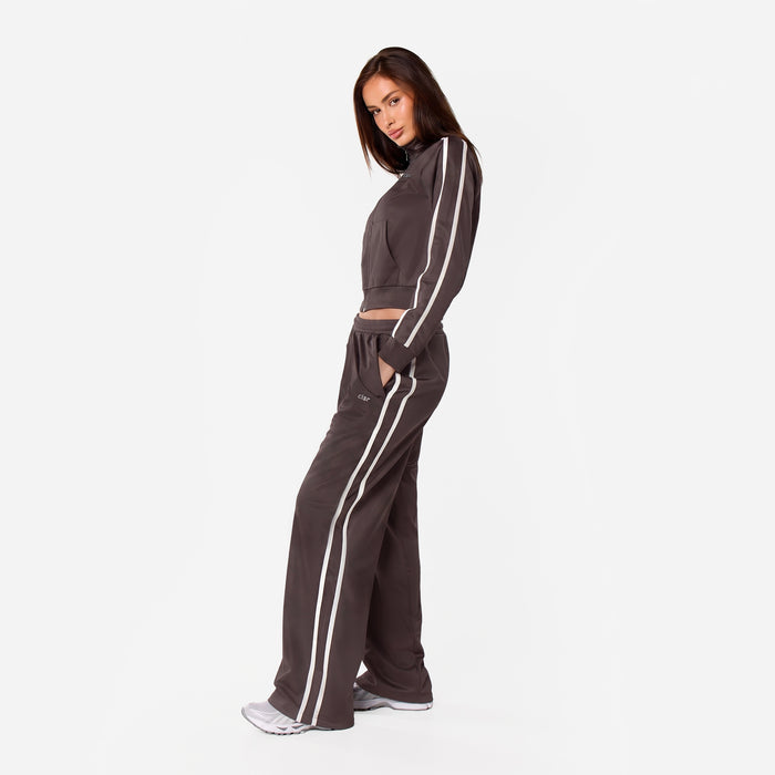 Poly Varsity Funnel Neck Track Top | Espresso