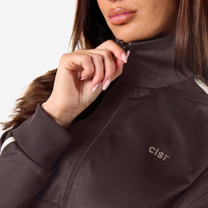 Poly Varsity Funnel Neck Track Top | Espresso