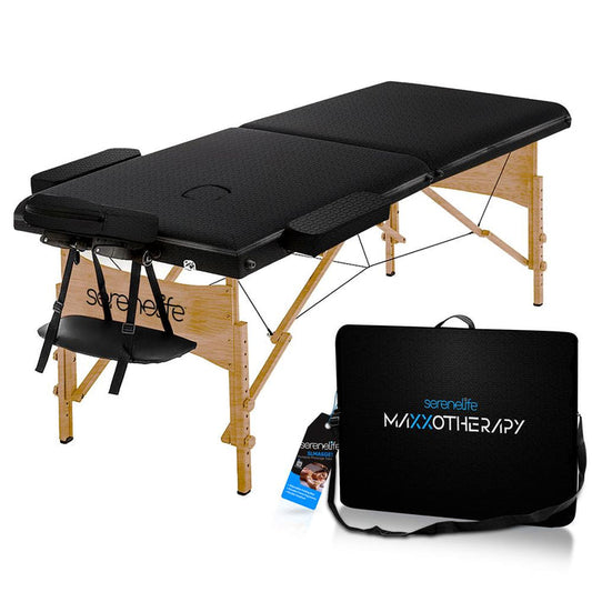 Portable Massage Table, Adjustable Wooden Frame, PU Leather, Ergonomic Headrest