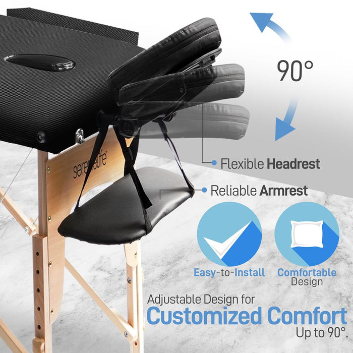 Portable Massage Table, Adjustable Wooden Frame, PU Leather, Ergonomic Headrest